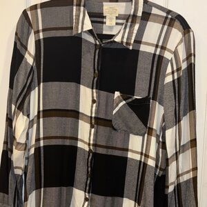 TELLURIDE CLOTHING..BROWN CREAM BLACK GRAY FLANNEL BUTTON DOWN SIZE XL